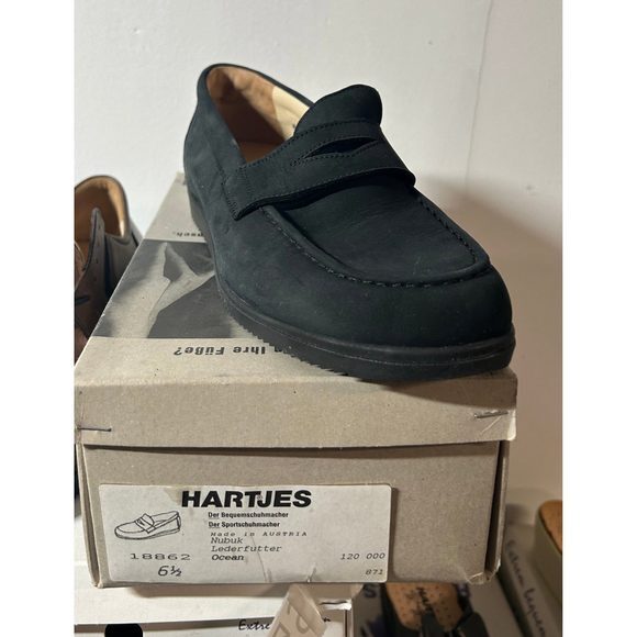 Vintage Hartjes Women's Nubuck Penny‎ Loafers in Ocean Blue 18862 - Picture 1 of 4